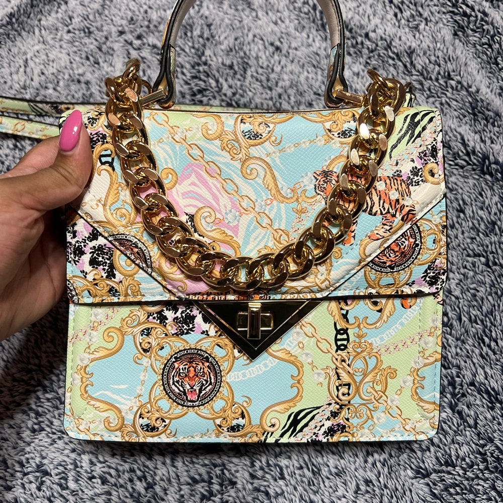 Aldo Multicolor Crossbody Bag with Gold Chain